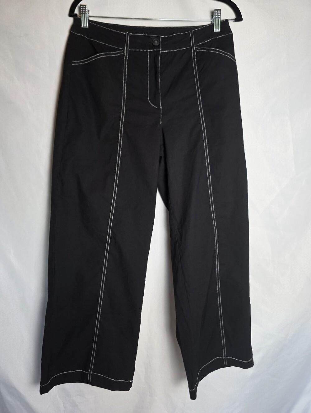 Nicole Miller Black High Rise Wide Leg Crop Pants Contrast Stitch Women's Size 6
